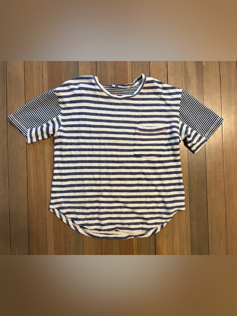 Splendid Navy & White Striped Short Sleeve Tee with Pocket